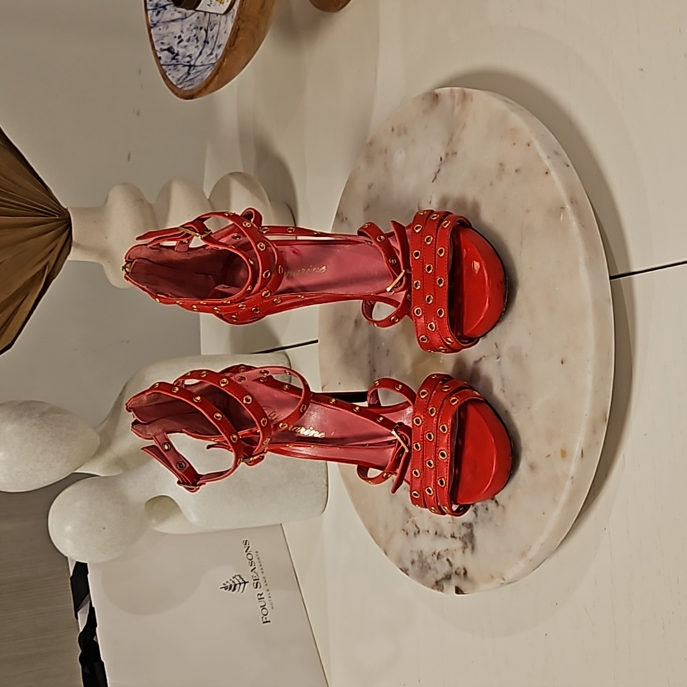 Blumarine Italian red leather sandals, 7.5